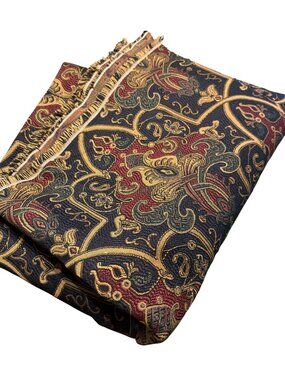 Vintage Jacquard Fabric Ornate Floral Geometric Patterns Rich Multicolor Tones